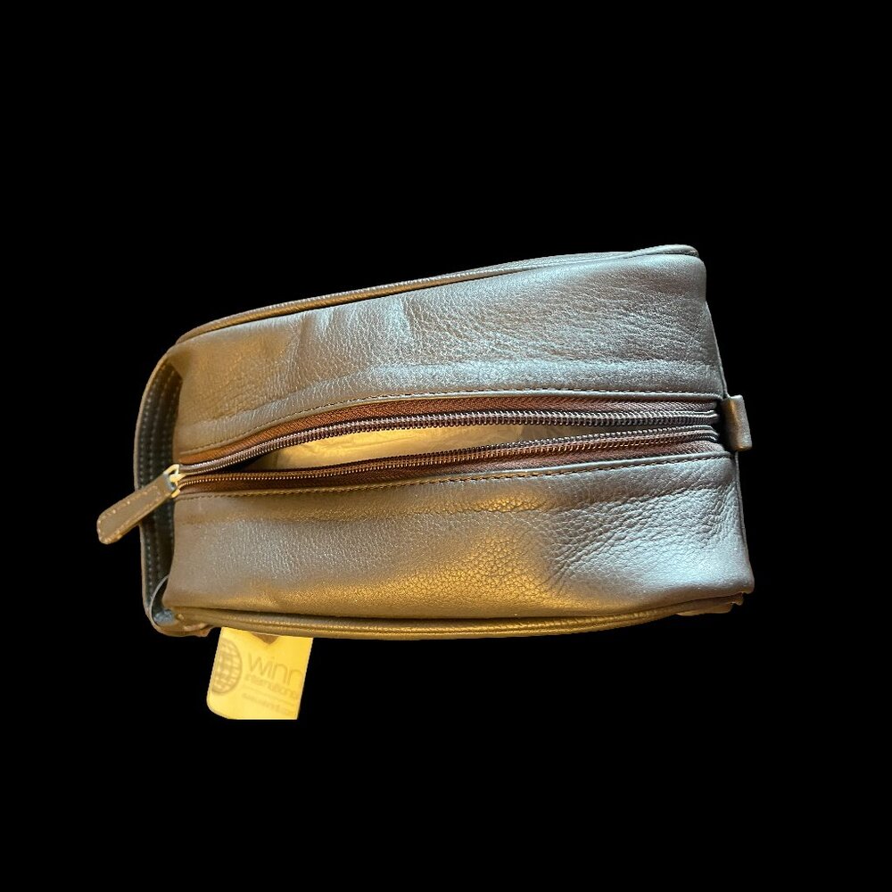 Brown Toiletry Bag with Zippered Compartment and Side Handle
